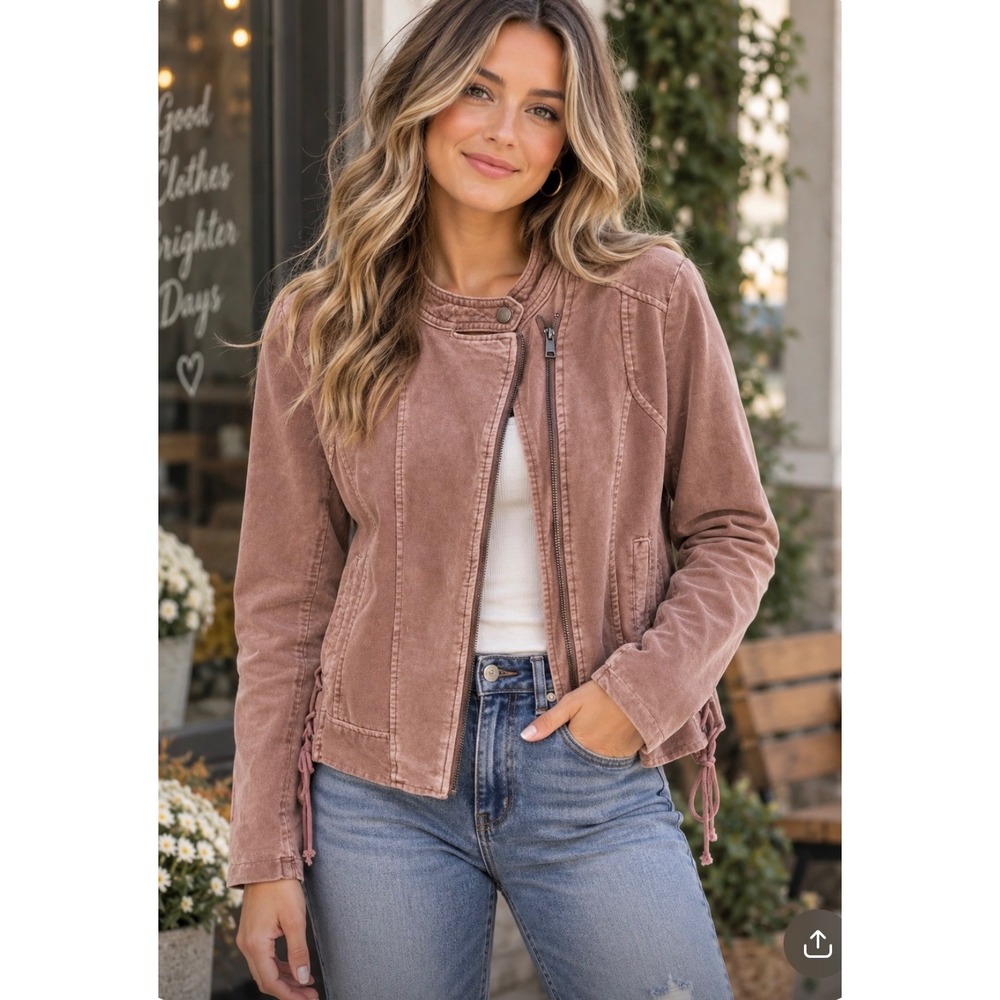 Maurices Mauve Velvet Moto Jacket Lace Up Side Detail Women's Medium